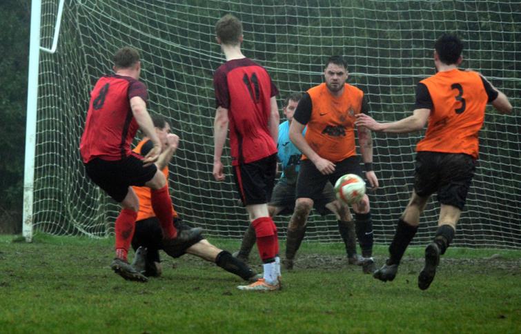 Skipper Matthew Davies scores for Clarbeston Road against Johnston